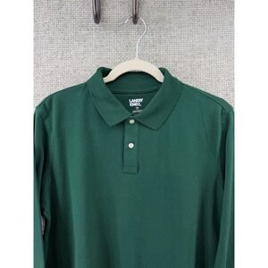 Lands End Kids XXL 18-20 Green Long Sleeve Pique Polo Shirt Cotton School New